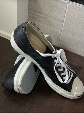 Converse Jack Purcell Low Top Black Leather Sneakers Men’s 11 Women’s 12.5